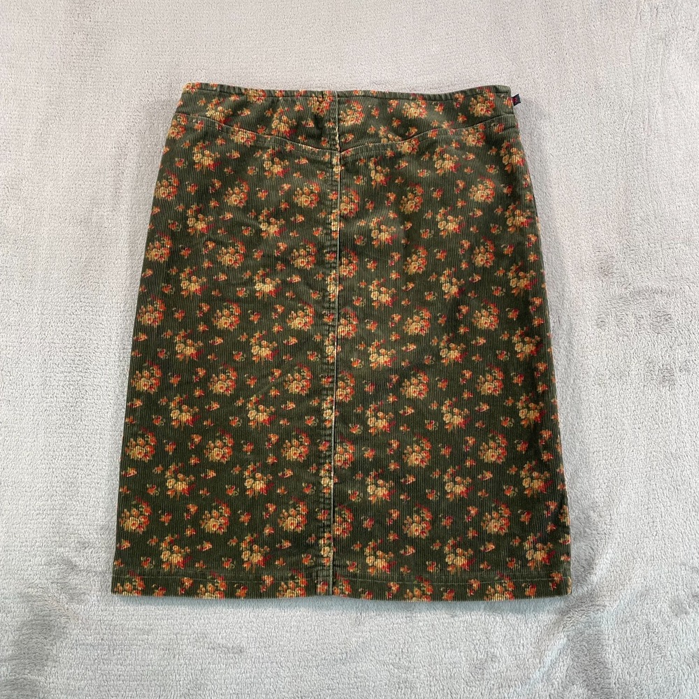 Vintage Lauren Ralph Lauren Midi Skirt 0 Green Cord Country Floral Cottagecore